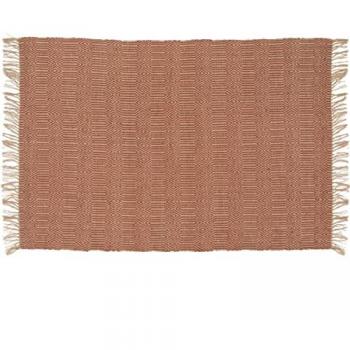 Alfombra de flecos de yute natural tejido a mano terracota 80 x 200 cm