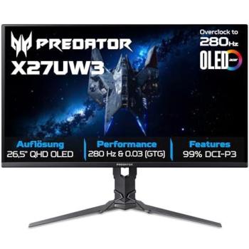 Monitor Gaming Acer Predator X27UW3bmiiprx 27 QHD 240Hz OLED 0,03ms FreeSync Premium Pro HDR400