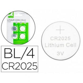 Pila Q-Connect Tipo Botón Litio CR2025 3V Blister de 4 Unidades