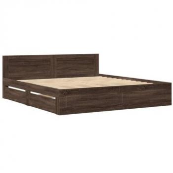 Cama con cabecero de madera de ingeniería marrón roble 180x200 cm
