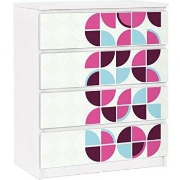Vinilo adhesivo para muebles IKEA - Malm Dresser 4xDrawers - Retro circles pattern design, Tamaño:4 veces 20cm x 80cm