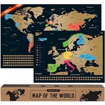 Mapa Mundi Rascar I Español I Más el mapa de Europa I Mapas del Mundo para Marcar Viajes I 68 X 43 CM I Plata I Scratch Off Travel Map