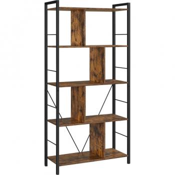 Estantería Industrial de 5 Pisos con Compartimentos Abiertos, Estante de Almacenamiento Estilo Rústico Marrón y Negro para Oficina en Casa y Dormitorio