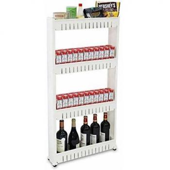 Todeco - Estante con Ruedas, Estantería de Almacenamiento con Ruedas - Material: Plástico - Peso: 2,44 kg - 4 compartimientos, 112 x 54 x 12 cm, Blanco