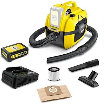 Kärcher 18 V Aspirador multiusos WD 1 Compact Battery Set, en seco y húmedo, filtro de cartucho, manguera:1,20 m, depósito: 7 l, potencia: 230 W, incluye batería 18 V/2,5 Ah Kärcher y cargador rápido