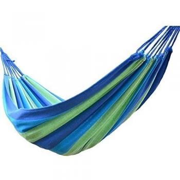 GIM Hamaca de viaje, Double Wide Tela de algodón 2 persona 450lbs - Hamaca de exterior cama de viaje para Camping tomar el sol., azul