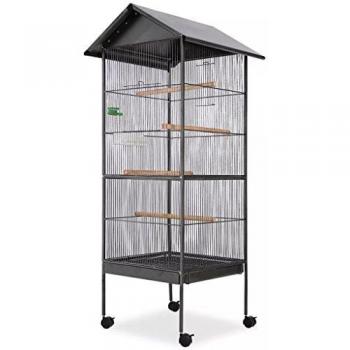 vidaXL Jaula para Pájaros 66x66x155 cm Techo Acero Negro Pajarera Armazón Caja