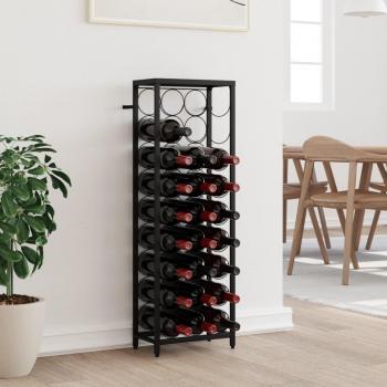 Botellero de hierro forjado negro para 27 botellas, dimensiones 34x18x100 cm