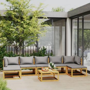 Conjunto de muebles de jardín 8 piezas con cojines de madera maciza de acacia