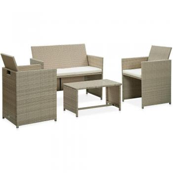 4-Piece Beige Poly Rattan Garden Lounge Set with Cushions