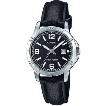 Casio LTP-V004L-1B Black Dial Leather Strap Quartz Watch