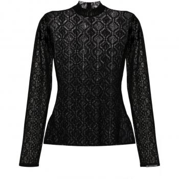Marine Serre Women's Black Mesh Moon Diamond Long Sleeve High-Neck Top - Size XS