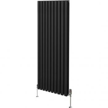 Radiador de Columna Ovalada 1600mm x 600mm Negro con Válvulas Cromadas TRV