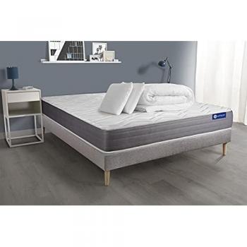 Pack Colchón 160x200 cm con muelles ensacados, viscoelástica y almohadas, color gris - Actiflex Dream