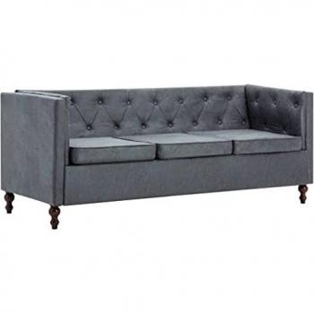 vidaXL Sofá Chesterfield 3 Plazas Tela Gris Asiento Sillón Mueble Salón Hogar