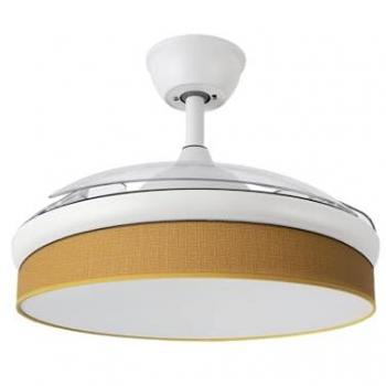 Ventilador DC Moda 72W Blanco/Amarillo 91D 3 Aspas ABS con Difusor Amarillo, 7200lm, 6 Velocidades Ajustables, 3 Temperaturas de Luz (3000K