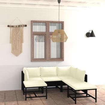 7-Piece Black Poly Rattan Garden Sofa Set with Cushions