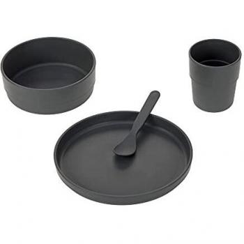 Vajilla infantil de celulosa Lässig - Juego de vajilla (plato, bol, taza, cuchara) sin BPA para lavavajillas y microondas en color antracita