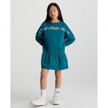 Calvin Klein - Vestido de niña azul de manga larga