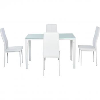HOMCOM 5 Piezas Conjunto de Comedor con Mesa Rectangular de Vidrio Templado y 4 Sillas Tapizadas en PU con Patas de Metal, Blanco