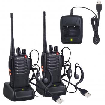Neoteck Walkie Talkie Recargable 16 Canales CTCSS DCS hasta 5km con Auriculares Banda Única FM Transceptor de Mano con LED para Campo Bicicleta y Senderismo
