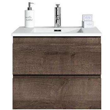 Mueble de baño Angela 60 cm Roble Marrón - Armario lavabo con almacenamiento