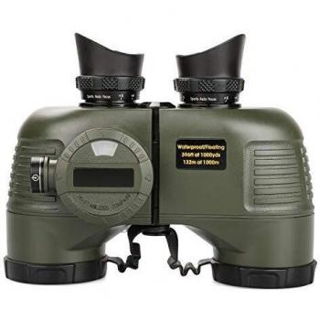10x50 Binoculares Ultimate HD para Navegación - Bak4 FMC Óptica de Alta Definición - Analógico Iluminado Telémetro Brújula - Impermeable Durable para Navegar Adultos - Ejercito Verde