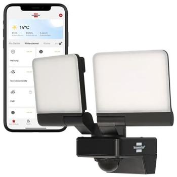 Lámpara de seguridad exterior LED inteligente Brennenstuhl 36W con sensor de movimiento, WiFi y 4300 lm, IP54