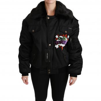Dolce & Gabbana Sequined Queen Crown Bomber Jacket, Black, Female, Size: 3XS