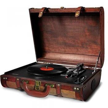 Camry CR1149 Tocadiscos de Vinilo Vintage, 3 velocidades 33/45/78 RPM, Altavoces Incorporados, Diseño Maleta, Entrada y Salida Audio, marrón