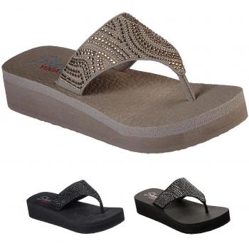 Skechers Vinyasa I'm Sandalia de Mujer - Color Negro 31614 BBK, con diseño de thong, detalles en rhinestones y suela cómoda