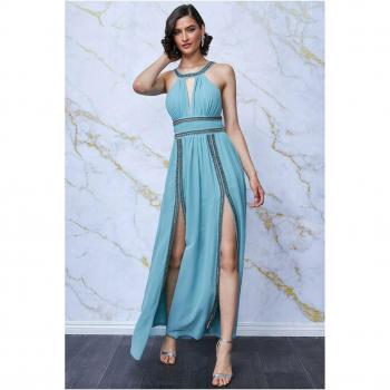Goddiva Double Split Grecian Maxi Dress - Duckegg