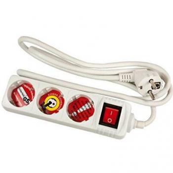 Regleta de enchufes Arcas 3 tomas con interruptor, cable de 1,5m, color blanco