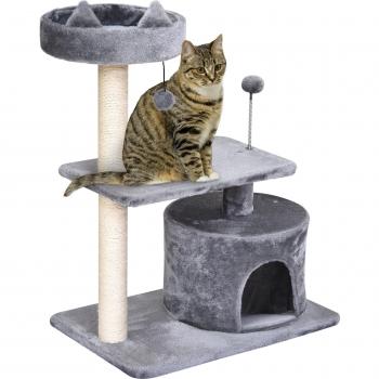Árbol Rascador para Gatos PawHut de 81 cm con Torre, Cama Plataforma, Refugio, Poste de Sisal y Bolas de Juguete - Gris