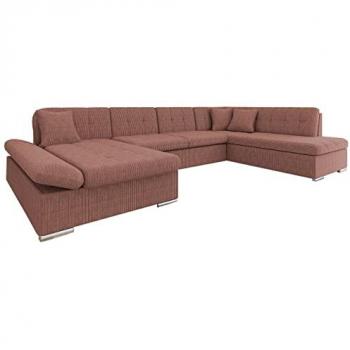 Sofá rinconero Comfivo 150 con función de descanso y caja de ropa de cama, dimensiones 345x205x76cm, color rosa
