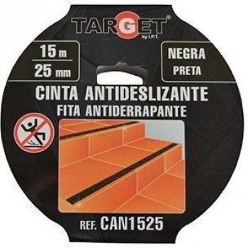 Antideslizante - TARGET - Cinta negra 15m x 25mm - Adhesiva - Anti resbalones - Cinta de seguridad - Anti caídas - Suelos - Escaleras - CAN1525