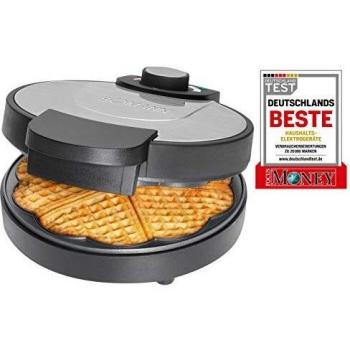 Bomann WA 1365 - Gofrera máquina para hacer gofres en forma de corazón, plato 19 cm, placa antiadherente, termostato regulable, 1000 W, acero inoxidable