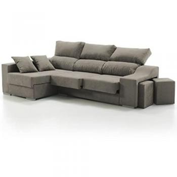 Sofá Chaise Longue Sultan Izquierda 4 Plazas Marrón 260x150 cm con Asientos Extensibles, Arcón y 2 Puffs Desenfundable y Sistema de Limpieza ACUALINE