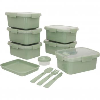 Pack 6 Recipientes Herméticos Smart To Go 0,6-1,2L con Bandeja y Cubiertos, Plástico 100% Reciclado, BPA Free, Apto Microondas, Congelador y Lavava