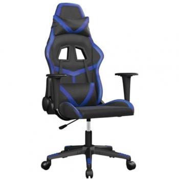 Silla Gaming Ergonómica de Cuero Sintético Negro y Azul, Ajustable, Reclinable, para Computadora y Oficina