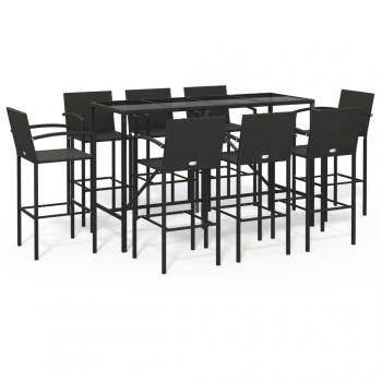 9 Piece Black Poly Rattan Garden Bar Set