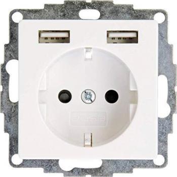 Toma de corriente empotrada Kopp HK07 con 2 USB y protección aumentada, blanca