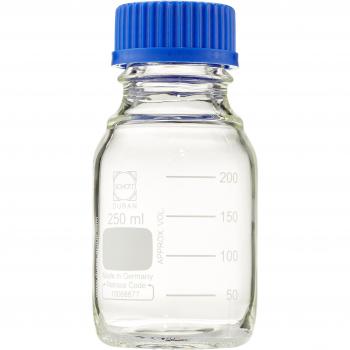 DURAN 218013651 Frascos para Laboratorio con Rosca DIN, Graduados, GL45, con Tapa A Rosca Y Anillo De Vertido De PP, 250 ml, Azul