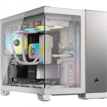 Corsair 2500X - Caja PC Mid Tower Micro-ATX con Paneles de Cristal Templado - Blanco y Aluminio Gris Satinado