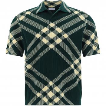Burberry Check Wool Blend Polo Shirt Green Male Size S