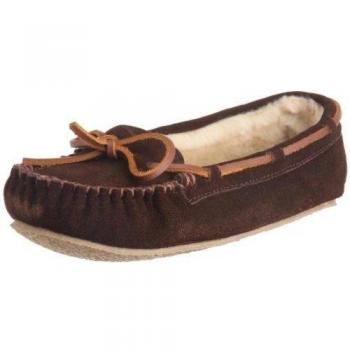 Minnetonka W Cally Slipper - Zapatillas de estar por casa de cuero para mujer, color marrón, talla 37