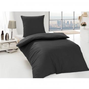 4-piezas primera CALIDAD-juego de cama de 2 x 135 x 200 UNI en antracita + funda de edredón y funda de almohada 2 x 80, 100% algodón