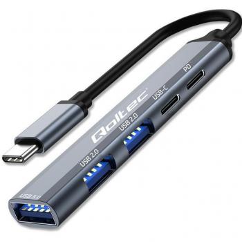 Adaptador de concentrador USB-C Qoltec 53790 con conexiones USB-C PD, USB-C, 2x USB 2.0 y USB 3.0