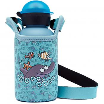 Botella termica Hit de Laken en acero inoxidable con aislamiento al vacio y boca estrecha 350 ml Kukuxumusu Delfin con funda de neopreno