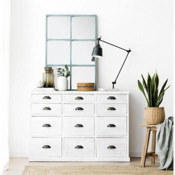 Cómoda Odin de madera contrachapada blanco decapado 113 x 79,5 cm